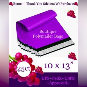 25ct ~ 10x13” ~ Poly Mailer Bags 🍇🆕🍇Bonus ⭐️ W/25ct Free Thank You Stickers